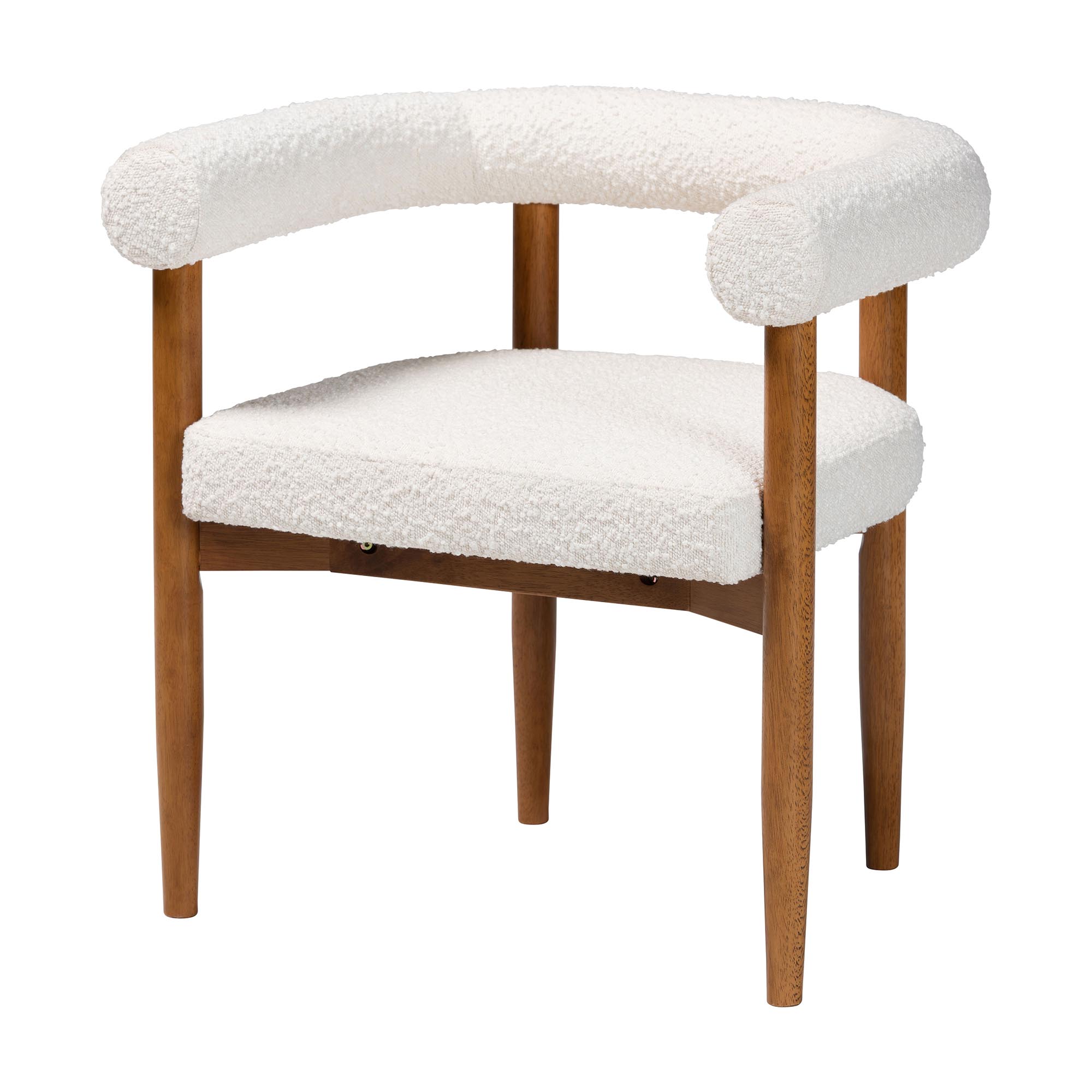 Baxton Studio Caia Boucle Dining Chair - Modern Upholstered Accent Armchair, Cream, Minimalist Design Affordable modern furniture in Chicago, classic dining room furniture, modern dining chairs, cheap dining chairs